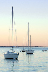 Boston inner harbor at sunset